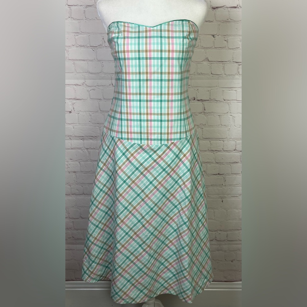 Duck Head Jeans Plaid Strapless Midi Dress